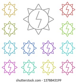 Sun with lightning sign multi color icon. Simple thin line, outline vector of Sustainable Energy icons for UI and UX, website or mobile application