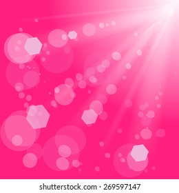Sun Lights on Pink Background.  Pink Summer Sun Light Burst.