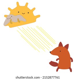 sun lights play game red fox cartoons vector