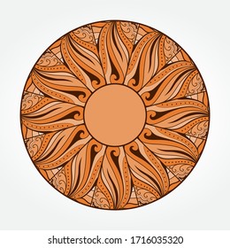 Sun like orange mandala. vector illustration