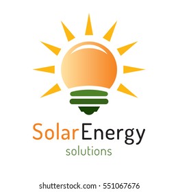 The Sun like a part of light bulb. Solar energy creative logo template. Vector icon