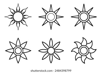 Sun Line Art Intricate Solar Pattern Illustration for Decor