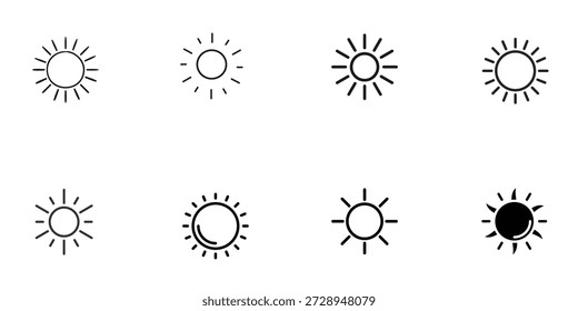 Sun Line Art Outline Set Vetor e ilustração 
