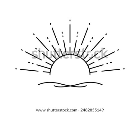 sun line art sunlight water wave vector design outline