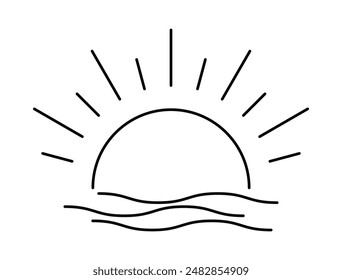 sun line art sunlight wave water vector design outline