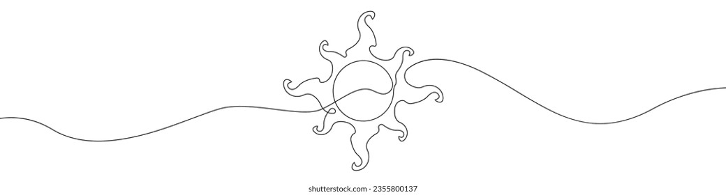 Sun line continuous drawing vector. One line Sun horoscope vector background. sunny weather icon. Continuous outline of a Bright sunlight.