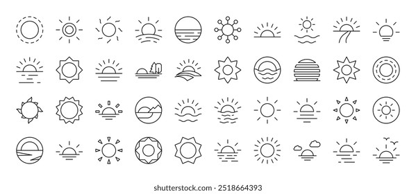 Sun Line Icon Collection. Editable Stroke. Minimalistic Linear Pictogram for Design of Cards, Apps, Banners, Posts