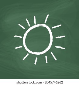 Sun line Icon design, white chalk. Draw a picture on the blackboard.