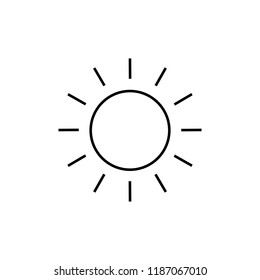 Sun line icon, outline vector sign, linear style pictogram isolated on white. Sunny weather symbol, logo illustration. Pixel perfect