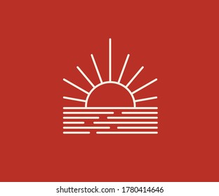 Sun line icon, outline vector logo illustration, linear pictogram isolated on red background.