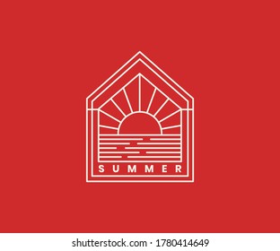 Sun line icon, outline vector logo illustration, linear pictogram isolated on red background.