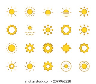 Sun line icon set. Collection of vector symbol in trendy flat style on white background. Nature sings for design.