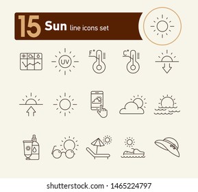 Sun line icon set. Weather, sunscreen, forecast. Vacation concept. Can be used for topics like resort, protection, sunbathing