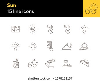 Sun line icon set. Weather, sunscreen, forecast. Vacation concept. Can be used for topics like resort, protection, sunbathing
