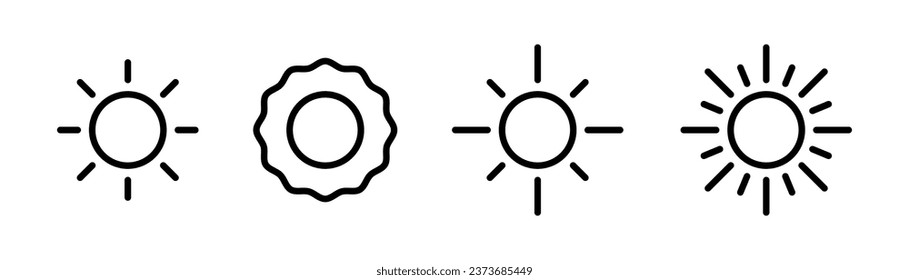 Sun line icon. Sunlight symbol. Sun icon set. Line sun icon. Sunbeam illustration. Editable stroke. Stock vector illustration.