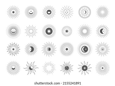 Sun line logo. Bohemian decorative symbol for logo, emblem and banner. Vector sun geometric symbols of bohemian logo line sun illustration