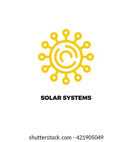 Sun line logo.  Simple vector logo of solar power. Alternative energy source logo. Renewable energy. Sun technology logo