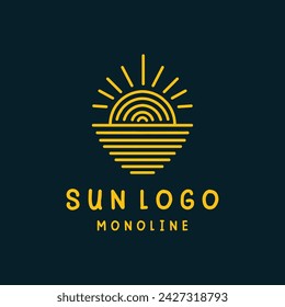 Sun Line Logo Vector, Sunrise Icon Symbol, Sunlight Creative Vintage Graphic Design