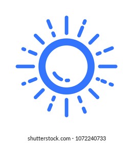 Sun line vector icon. Sunny weather. Pictogram from set Weather forecast. Blue isolated on white background.