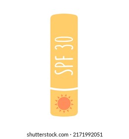 Sun Lipstick SPF 30. A Product For Sensitive Skin With UV Protection. Gentle Sunscreen Protection And Sun Safety. Vector Illustration In A Flat Style.