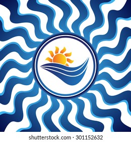 Sun logo, abstract illustration, holiday, travel, sun and waves