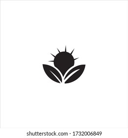 sun logo and black leaf on a white background