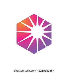 Sun logo in cube. Sun icon logo