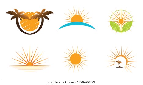 sun logo design over horizon. summer sign or symbol. sun icon vector. illustration element.