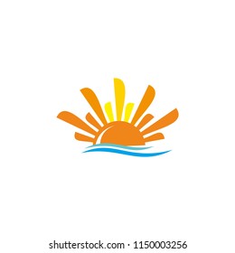 Sun Logo Design Summer Beach Vector, Nature Sunset Illustration Template