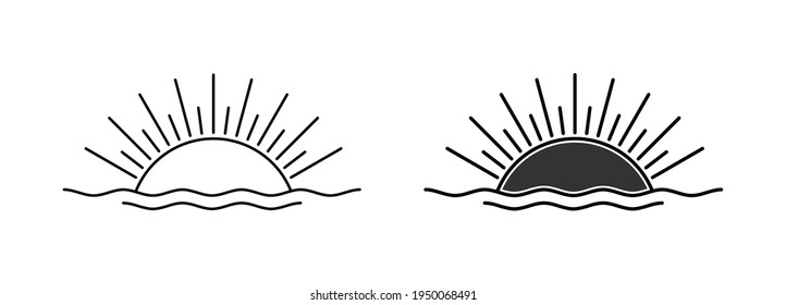 Sun Logo Design Template - Lines Retro Vintage Sunset Minimalist Style Vector Illustration