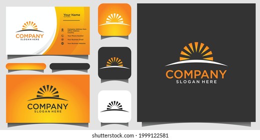 sun logo design vector with business card