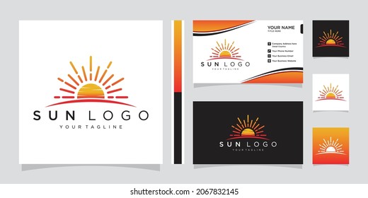 Sun logo design vector template Icon symbol Illustration with business card design.