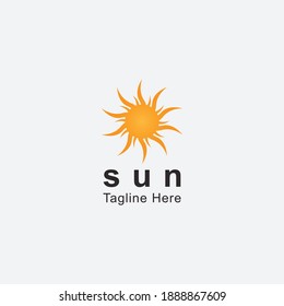 Sun Logo Design-Sunny day, abstract sun, logo template, round orange shapes with company name on white background.