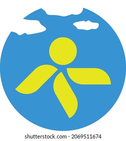 the sun logo drops from the sky like a flying person is suitable for business, finance and industry because it has a yellow color