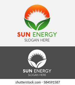 Sun Logo With Green leaf Icon Design Template