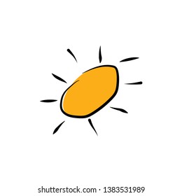 Sun logo. Hand drawn sun. Yellow sun with black rays. Eps10