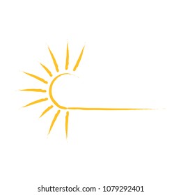 sun logo icon with brush. Summer concept of sunburst with orange color. Hot weather month.
