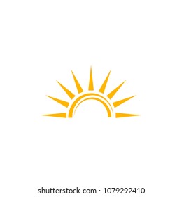 sun logo icon with brush. Summer concept of sunburst with orange color. Hot weather month.