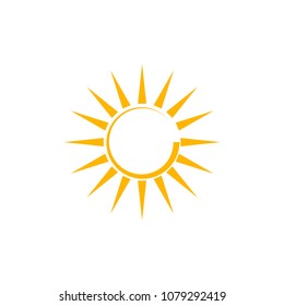 sun logo icon with brush. Summer concept of sunburst with orange color. Hot weather month.