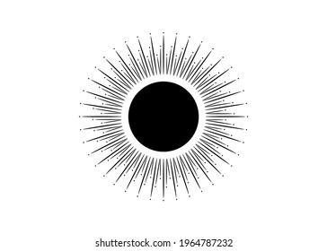 Símbolo del símbolo del logotipo del Sol, símbolo negro relleno, concepto de eclipse solar, vector aislado en fondo blanco