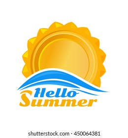 Sun logo icon. Sun icon and lettering - Hello summer. Editable vector illustration isolated on white background