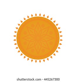 Sun logo icon with tracery in ethnic style. Vector illustration isolated on white background