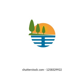 sun Logo Icon Vector Template.Sun over horizon