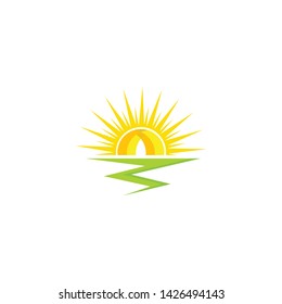 sun Logo Icon Vector Template.Sun over horizon
