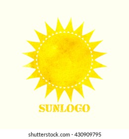 Sun logo, icon. Watercolor sun. Vector illustration