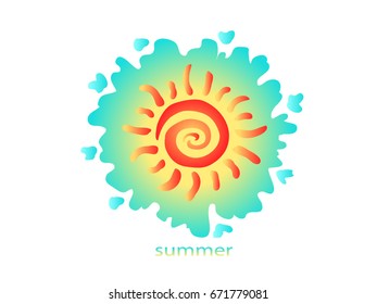 Sun logo. Illustration with the image of the sun and the sea.Illustration of abstract sun and sea spray. Vector illustration. 