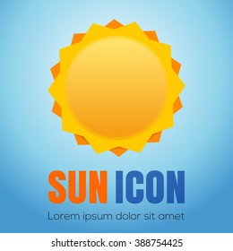 Sun logo isolated on a sky blue background. Cute cartoon sun. Label design template. Weather, summer, nature, sun. Sun icon. Star sun silhouette.  Nature sun star. Sun editable vector illustration