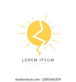 Sun Logo with Lightning Bolt Concept, Isolated on White Background, Vector Illustration