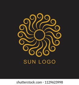 Sun Logo. Line Art Icon. Abstract Design Element. Business Company Logotype. Vector illustration. 