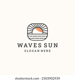 Sun logo line with wave vector design